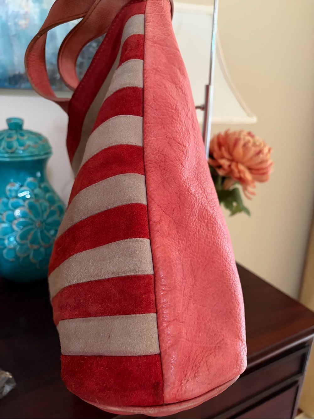 Scully vintage American Flag suede and leather zip top tote bag and NWT scarf - Picture 6 of 14